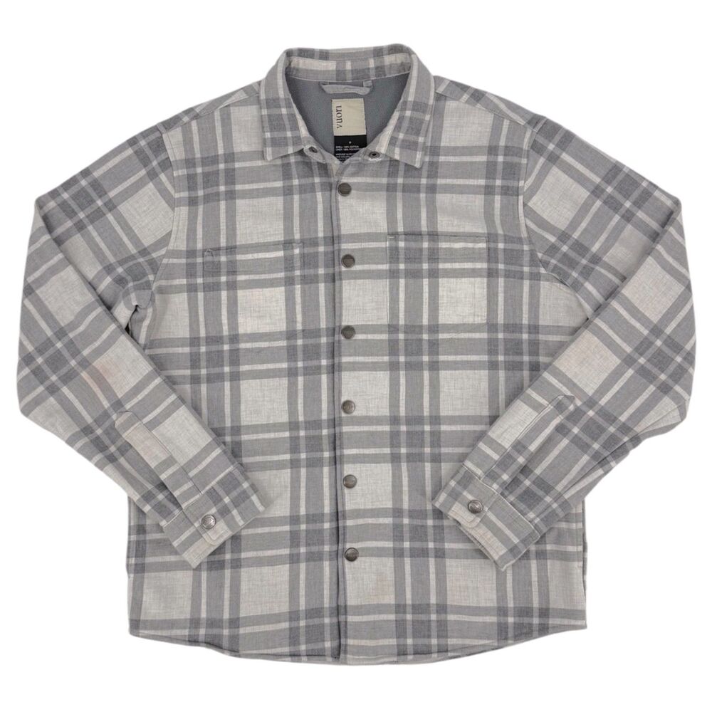 Vuori Men's Range Fleece Lined Plaid Shacket Shirt Jacket Salt Gray Medium